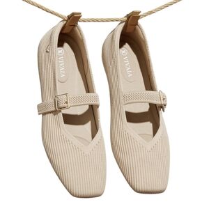 Vivaia Square-Toe Mary Margot Jane Minimalist Elevated Basic Women 8 Soft Cream